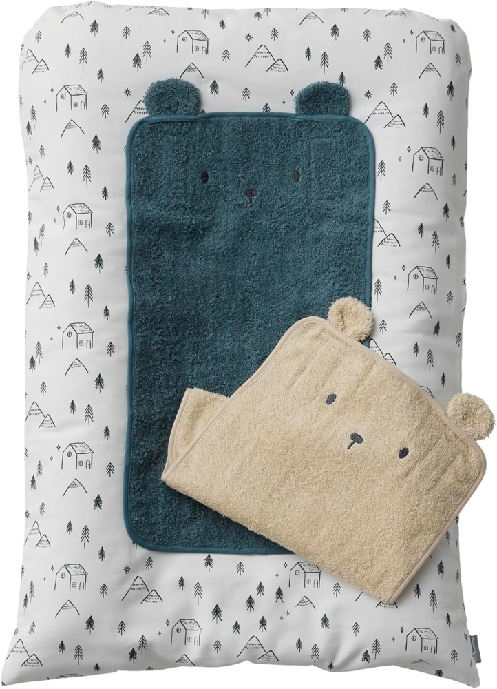 VERTBAUDET Wickelauflage + 2 Wickelunterlagen HYGGE beige bedruckt 72x49 cm Bild 1