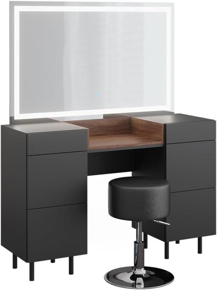 Vicco Schminktisch Anika 120 x 80 cm mit LED-Spiegel & Hocker, Anthrazit Walnussbraun, 6 Schubladen, Schlafzimmer Bild 1