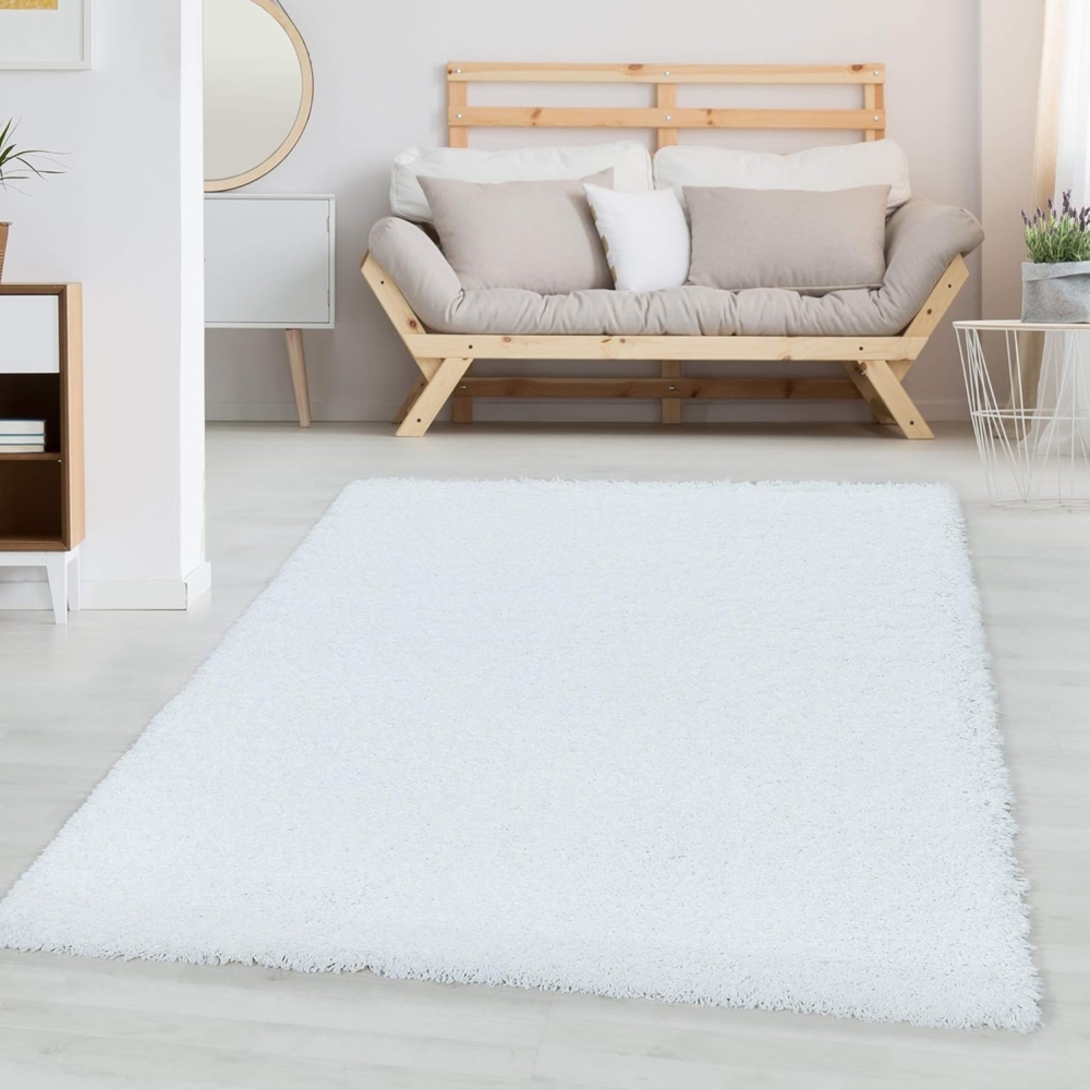Carpetsale24 Shaggy Hochflor Teppich Läufer Flur 80x150 cm Weiß - Weicher, Flauschiger Teppich Wohnzimmer – Moderner, Rutschfester Badezimmerteppich & Küchenläufer, Bettvorleger Schlafzimmer Bild 1