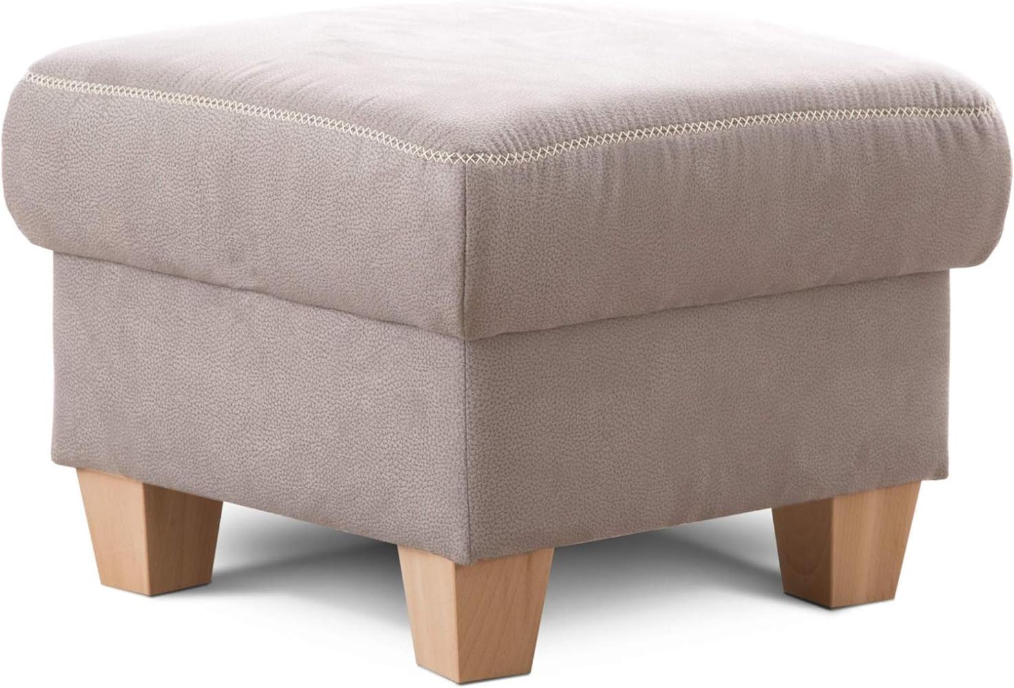 Cavadore Hocker Wisconsin / Sofa-Hocker, Sitzhocker, bzw. Fußbank mit Stauraum im Landhausstil / Holzfüße in Buche / Mikrofaser in Lederoptik / Größe: 58 x 45 x 58 cm (BxHxT) / Farbe: Hellgrau Bild 1