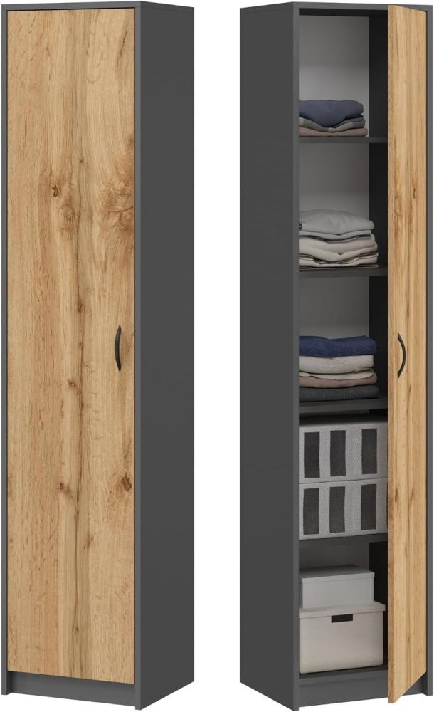 Home Collective Aktenschrank Bücherregal Kleiderschrank Regal 40cm breit 180cm hoch Schrank (Regal Wand schmal Holz für Schlafzimmer Flur Keller Büro) Mehrzweckschrank mit 4 verstellbaren Einlegeböden Anthrazit-Eiche Bild 1