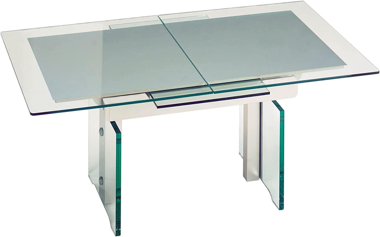 'Candice' Funktionstisch höhenverstellbar und ausziehbar, massiv Glas/Perlsilber, 125(165,5) x 75 x 56-75 cm Bild 1