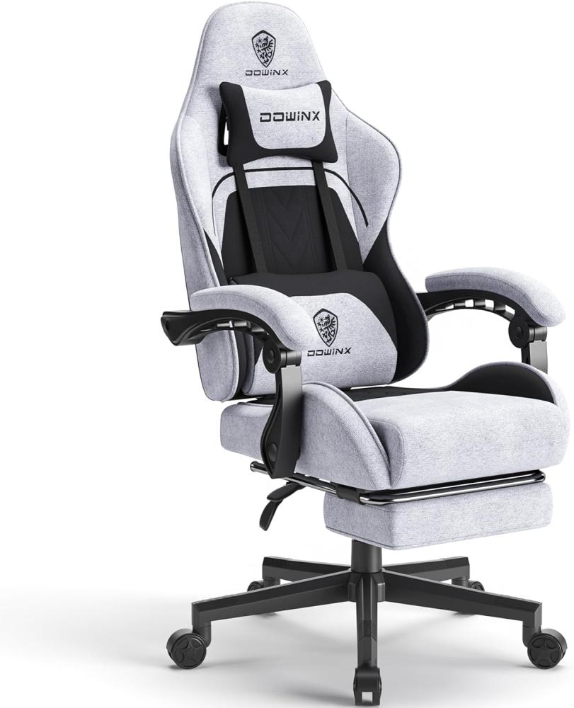 Dowinx Gaming Stuhl Bürostuhl Stoff Tasche Frühling Kissen, Massage mit Kopfstütze, Ergonomische Gaming Stuhl mit Fußstütze (Schwarz&grau) Bild 1