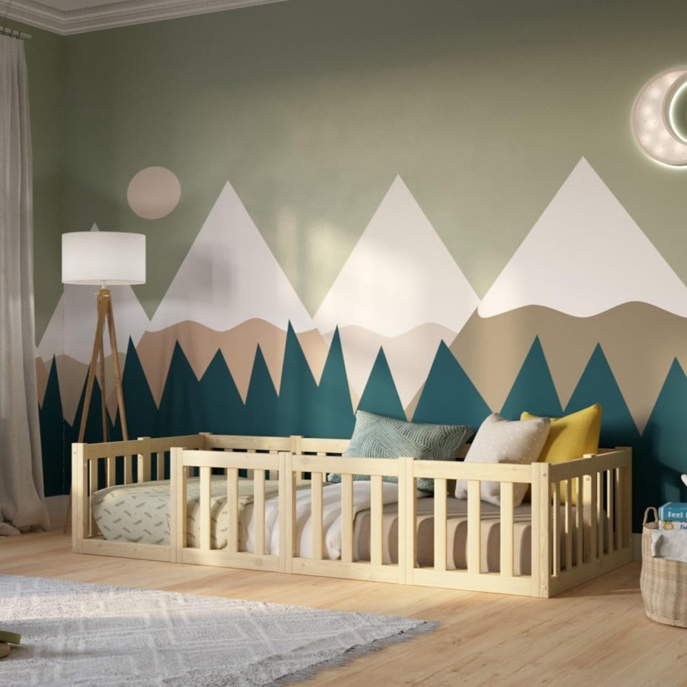 Crazy Pine Kinderbett 180x90 cm – Montessori Bodenbett mit Rausfallschutz 40cm - Natürlichem Holz mit Glatter Oberfläche - Perfekt für Jungen und Mädchen Crazy Johnny Bild 1