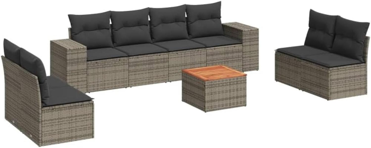 vidaXL 9-tlg. Garten-Sofagarnitur mit Kissen Grau Poly Rattan Bild 1