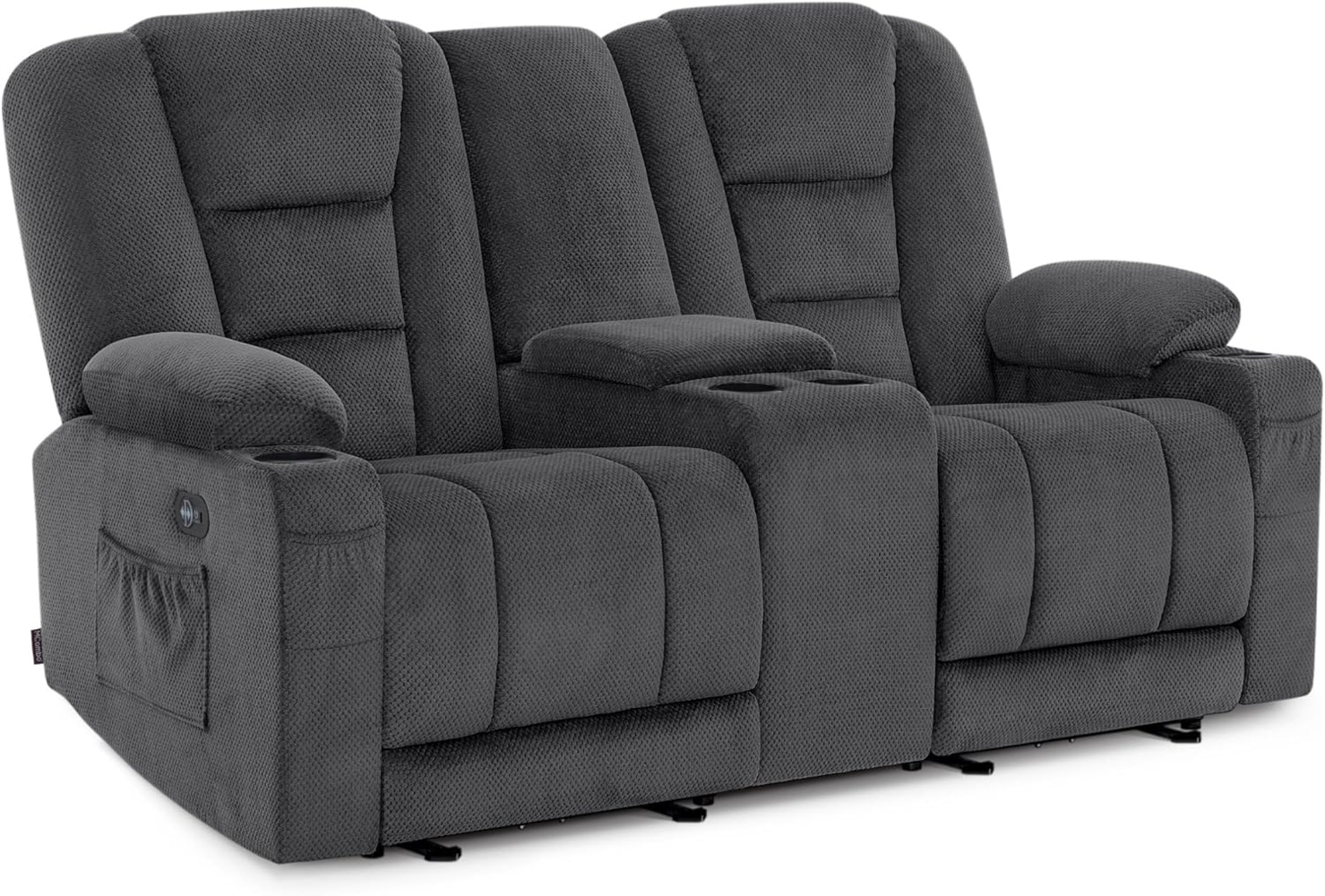 M MCombo Elektrisch 2 Sitzer Sofa mit Schlaffunktion, 2er Relaxsofa mit Taste 150° Verstellbar, Kinosessel mit Liegefunktion, Konsole & USB & Getränkehalter, 7009 (Grau) Bild 1