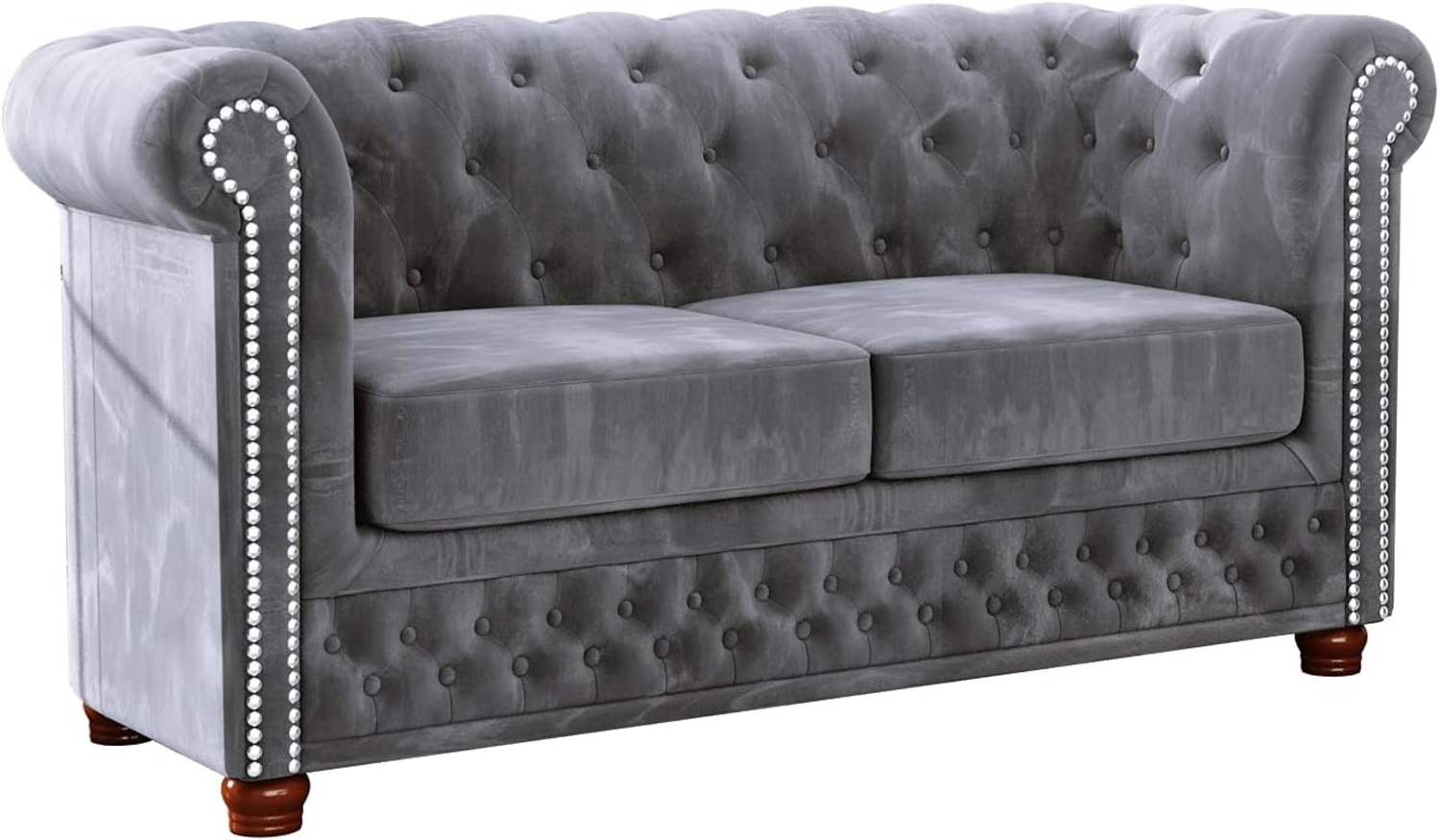 S-Style Möbel Chesterfield-Sofa Leeds 2-Sitzer aus Samt-Stoff mit Holzfüßen, mit Wellenfederung Bild 1