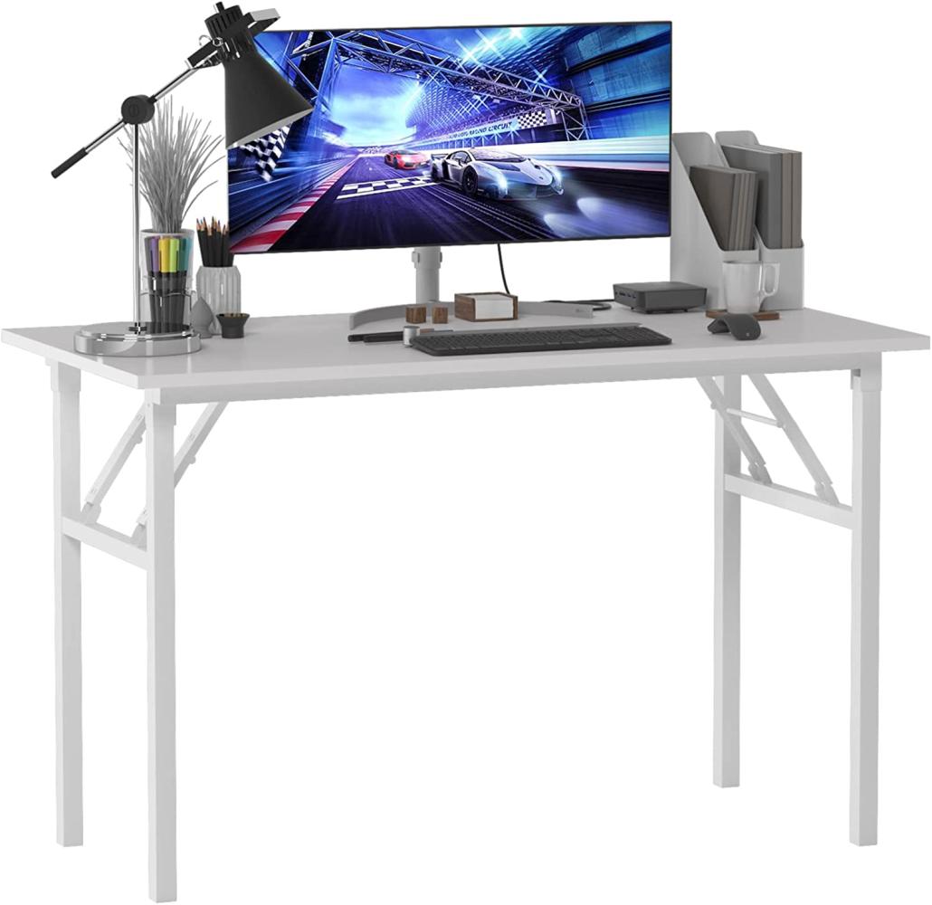 SogesHome Klapptisch Computertisch 120 x 60 x 75 cm PC Schreibtisch Schreibtisch Büroarbeitsplatz für Home Office Verwendung Schreibtisch, Esstisch Konferenztisch, Weiss,AC5DW-120-SH Bild 1