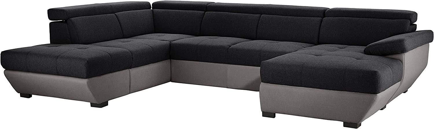 Mivano Wohnlandschaft Speedway, Modernes U-Form-Schlafsofa mit Stauraum und verstellbaren Kopfstützen, 332 x 79 x 222, Zweifarbiger Bezug, Schwarz/Grau Bild 1