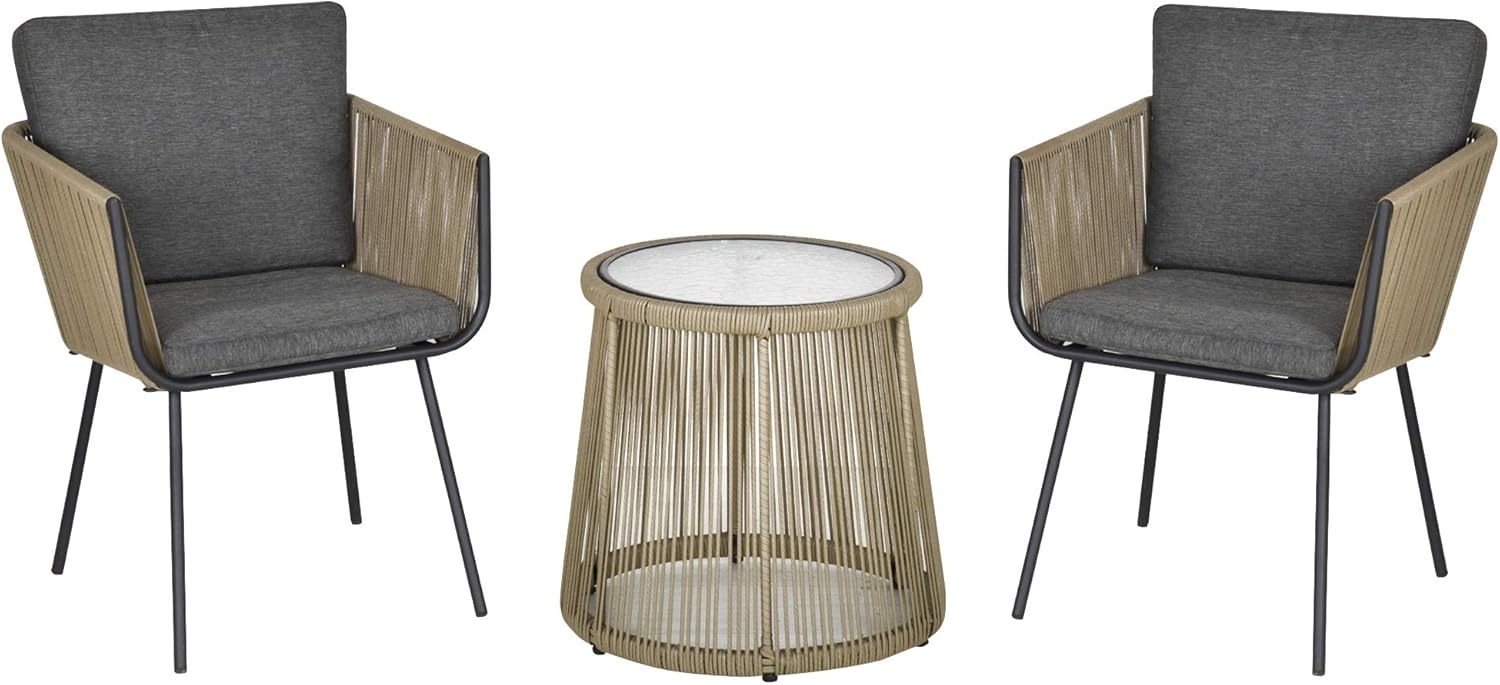 Outsunny Gartenlounge-Set Rattan Gartenmöbel-Set mit 2 Gartenstühle, Beistelltisch, (Sitzgruppe, 3-tlg, Gartengarnitur), für Balkon, Stahl, Grau Bild 1
