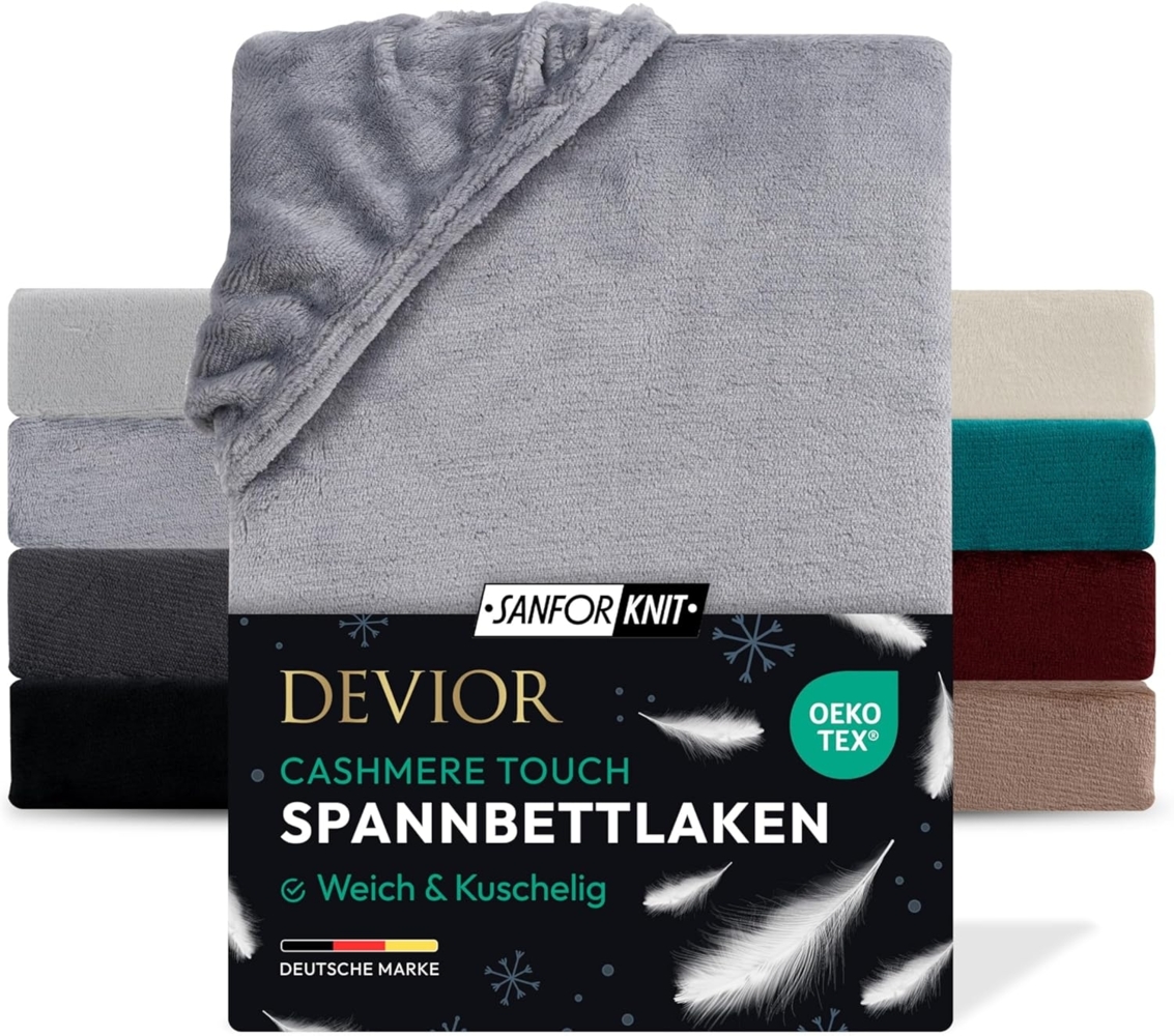 Devior Spannbettlaken aus 100% Nicki-Plüsch mit Cashmere-Touch, 190 g/m² mit Einlaufschutz, Nicki, Gummizug: Rundumgummizug, für Boxspringmatratze bis 32cm - Spannbettlaken 180 x 200 cm kuschelig Bild 1