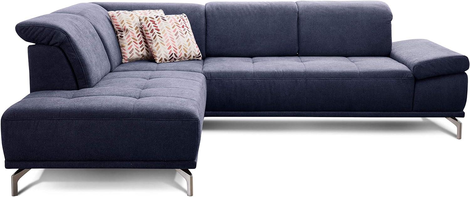 Cavadore Ecksofa Carly mit Federkern, Sitztiefe und Kopfstütze verstellbar im Design, 273 x 81 x 234, Webstoff blau Bild 1