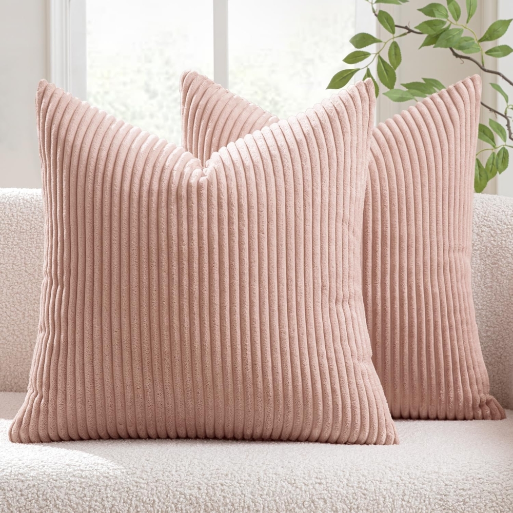 MIULEE 2er Set Kissenbezüge Kord Kissenhülle Dekorative Kissenbezug Sofakissen Couchkissen Dekokissen Zierkissenbezug Deko Kissenhülle mit Verstecktem Reißverschluss 40x40 cm Rosa Bild 1