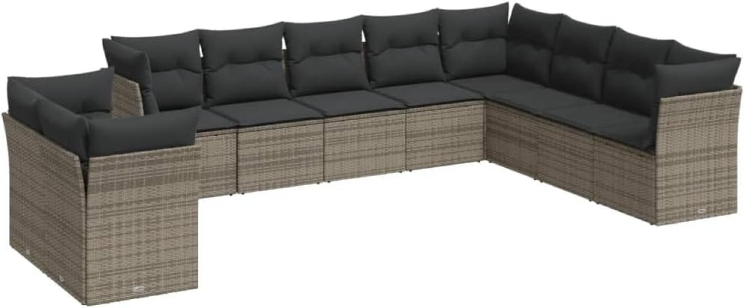 vidaXL 10-tlg. Garten-Sofagarnitur mit Kissen Grau Poly Rattan 3249699 Bild 1