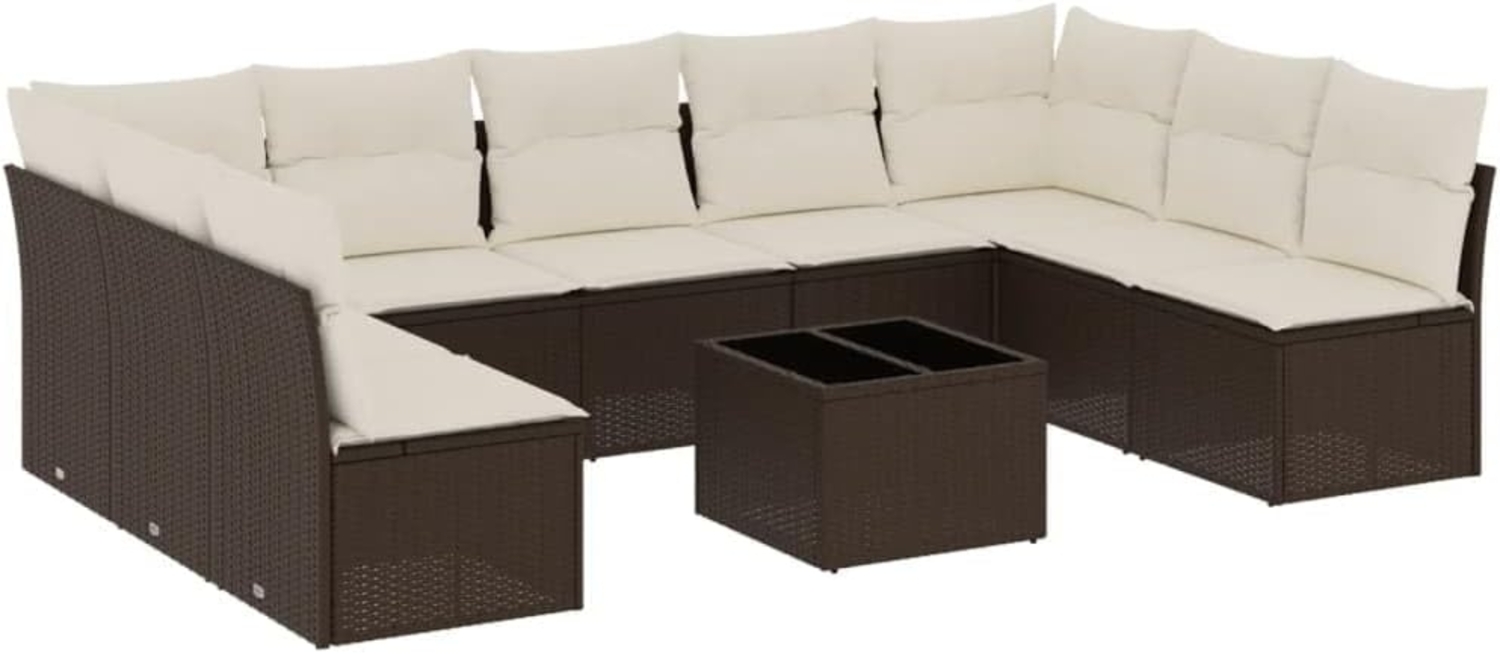 vidaXL 10-tlg. Garten-Sofagarnitur mit Kissen Braun Poly Rattan 3249922 Bild 1