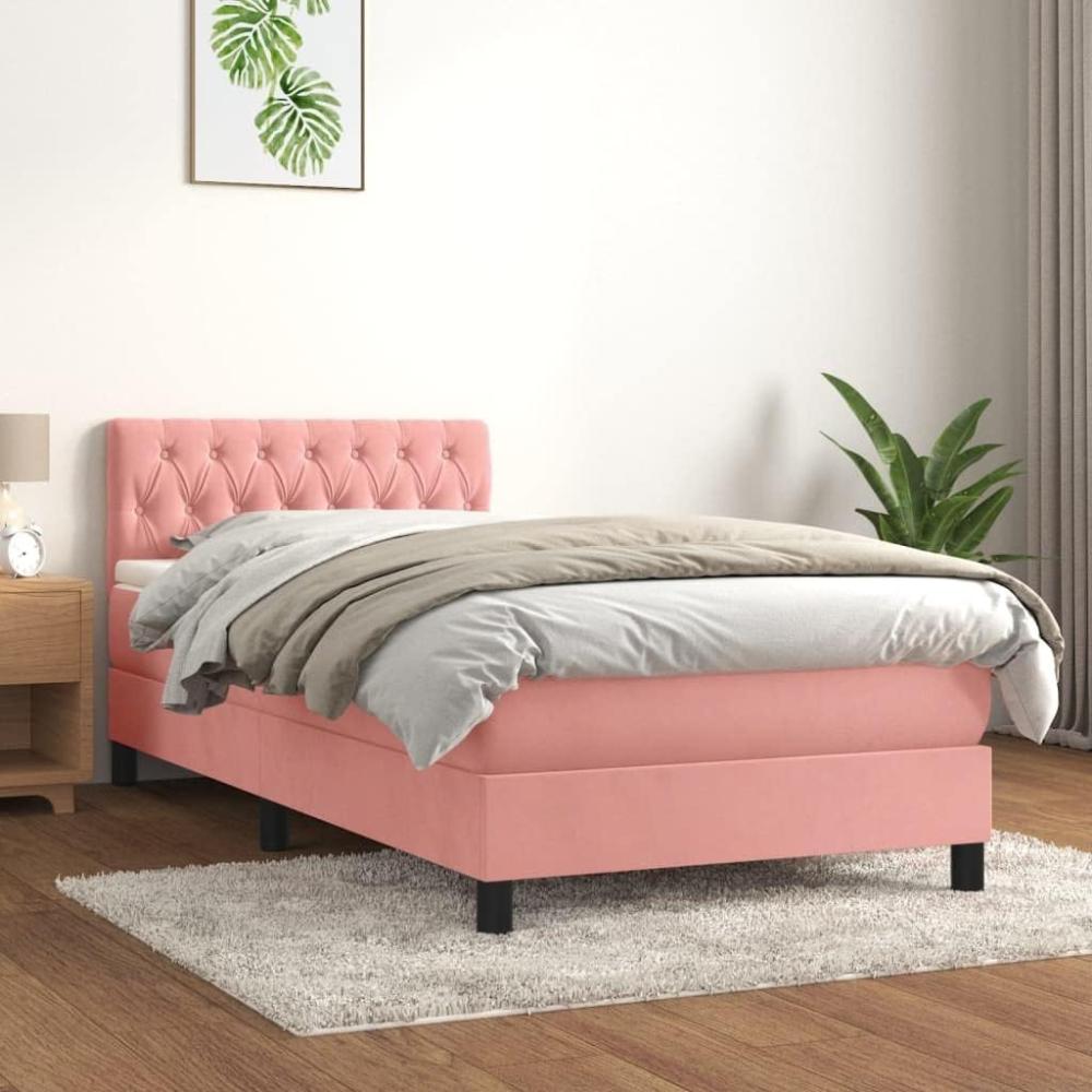 vidaXL Boxspringbett mit Matratze Rosa 90x200 cm Samt 3141466 Bild 1