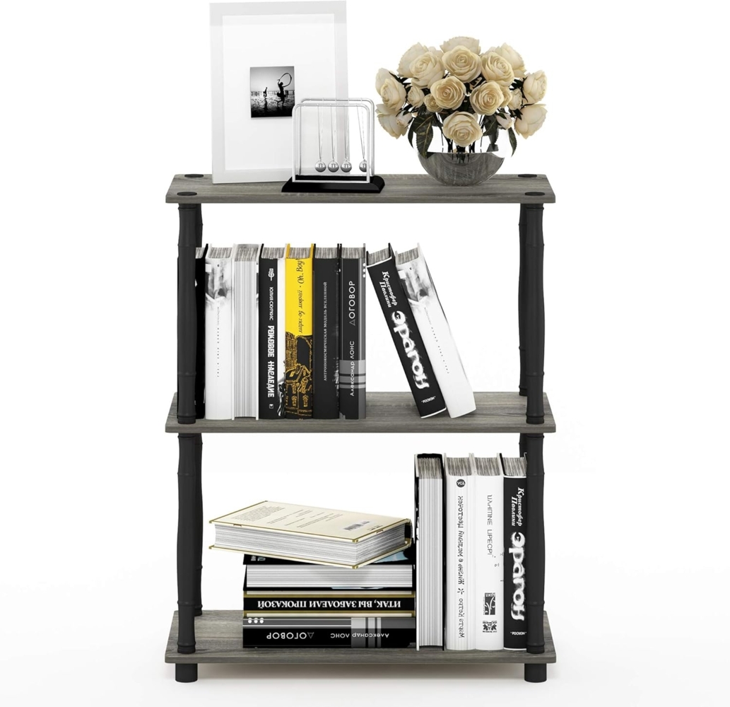 Furinno 3-Ebenen kompaktes Mehrzweck-Regal mit klassischem Rohr, holz, Französische Eiche Grau/Schwarz, 29. 46x59. 94x75. 18 cm Bild 1