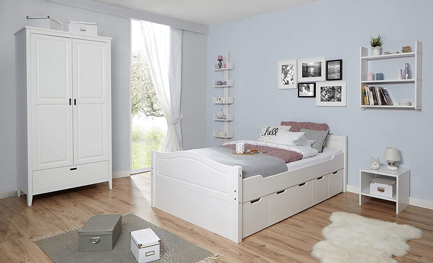 Doppelbett "Leni" 140x200 Kiefer massiv - mit 5er Schubkästen Bild 1