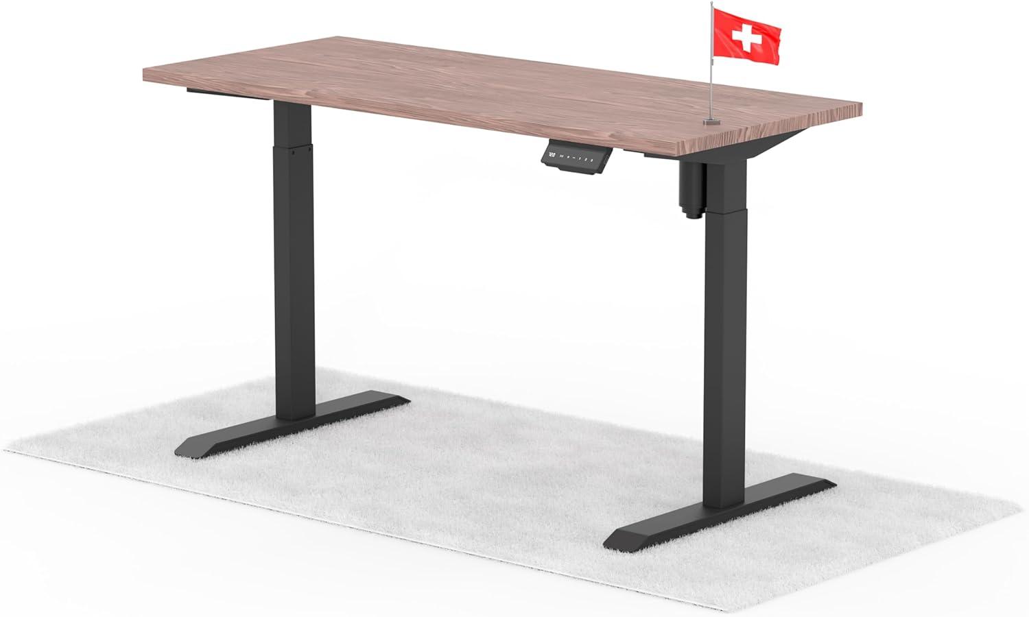 elektrisch höhenverstellbarer Schreibtisch ECO 140 x 60 cm - Gestell Schwarz, Platte Walnuss Bild 1