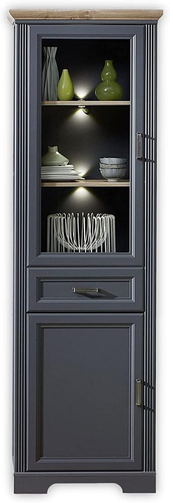 JASMIN Vitrine in Artisan Eiche Optik, Graphit - Vitrinenschrank mit LED-Beleuchtung und viel Stauraum im Landhausstil - 66 x 204 x 42 cm (B/H/T) Bild 1