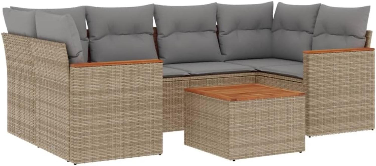 vidaXL 7-tlg. Garten-Sofagarnitur mit Kissen Beige Poly Rattan 3258202 Bild 1