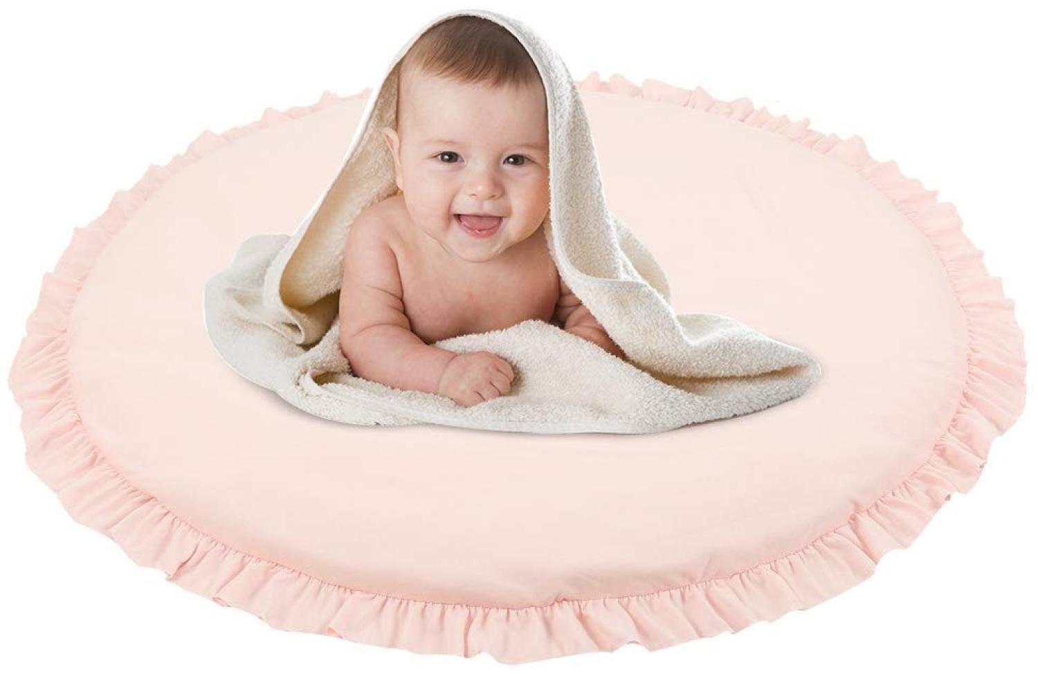 Baby Baumwolle Krabbeldecke, Baby Crawl Spielmatte, Rund Krabbelmatte, groß und weich gepolstert 90 cm Bodenkissen für Kinder Spiel Gym Aktivität (Rosa) Bild 1