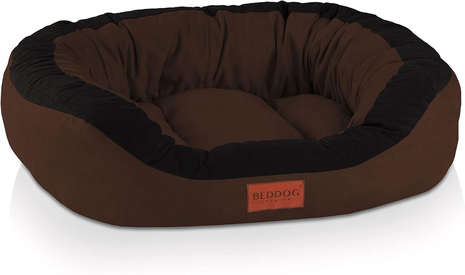 BedDog PRINS PREMIUM Hundebett, aus strapazierfähigem Alicante-Gewebe, Hundesofa mit Seiten, ovales Kissen für Ihr Haustier, Hundecouch L, MOCCA (schwarz/braun) Bild 1