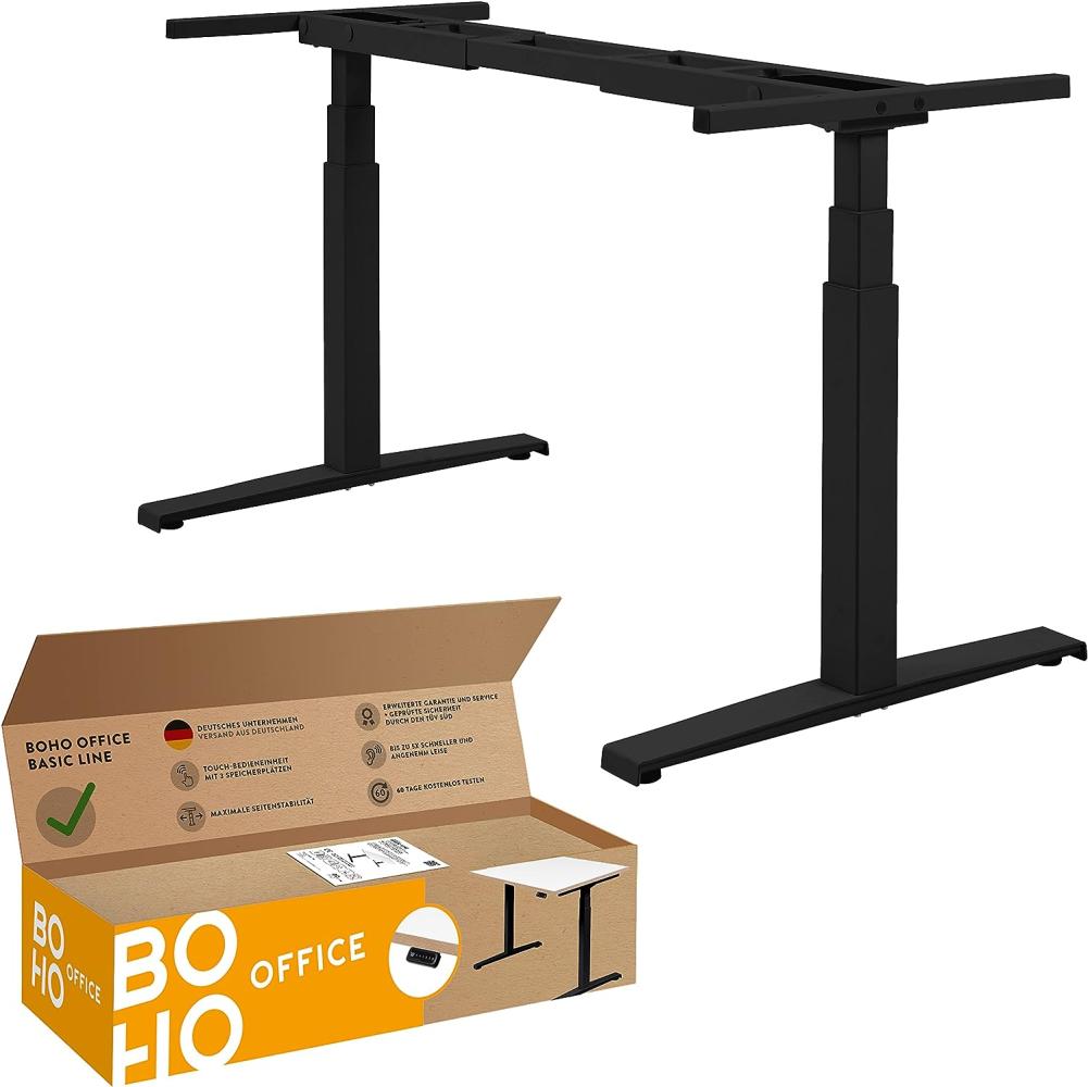 boho office® Basic Line - elektrisch stufenlos höhenverstellbarer Schreibtisch in Schwarz mit Memory-Funktion sowie einstellbaren Kollisionsschutz und Soft-Start/Stop Bild 1