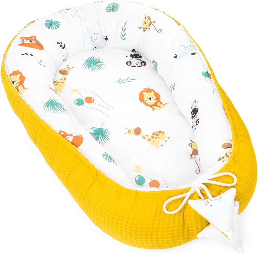 Babynest Neugeborene Nestchen Baby 90x50 cm - Kokon Handmade zweiseitig aus Baumwolle Waffel mit Babynestchen Safari Toffee Bild 1