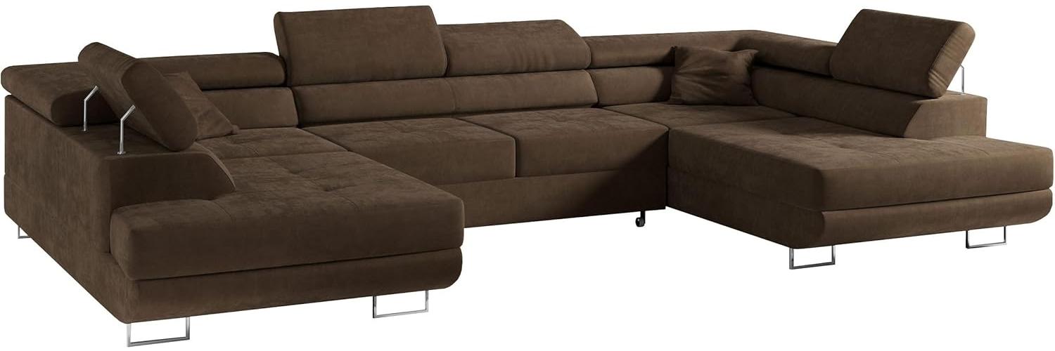 Ecksofa, Wohnzimmer U Couch, Polstersofa mit Bettkasten - GUSTAW-U - Braun Velours Bild 1