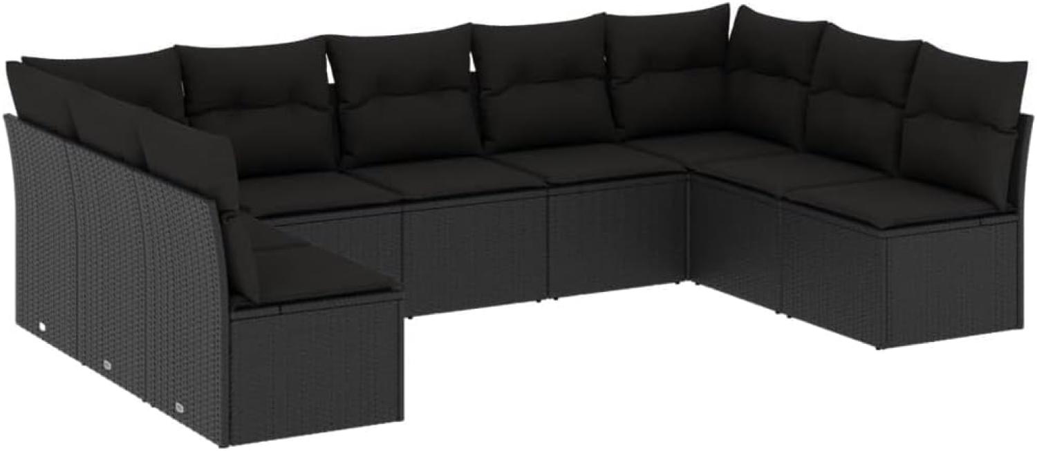 vidaXL 9-tlg. Garten-Sofagarnitur mit Kissen Schwarz Poly Rattan 3218065 Bild 1