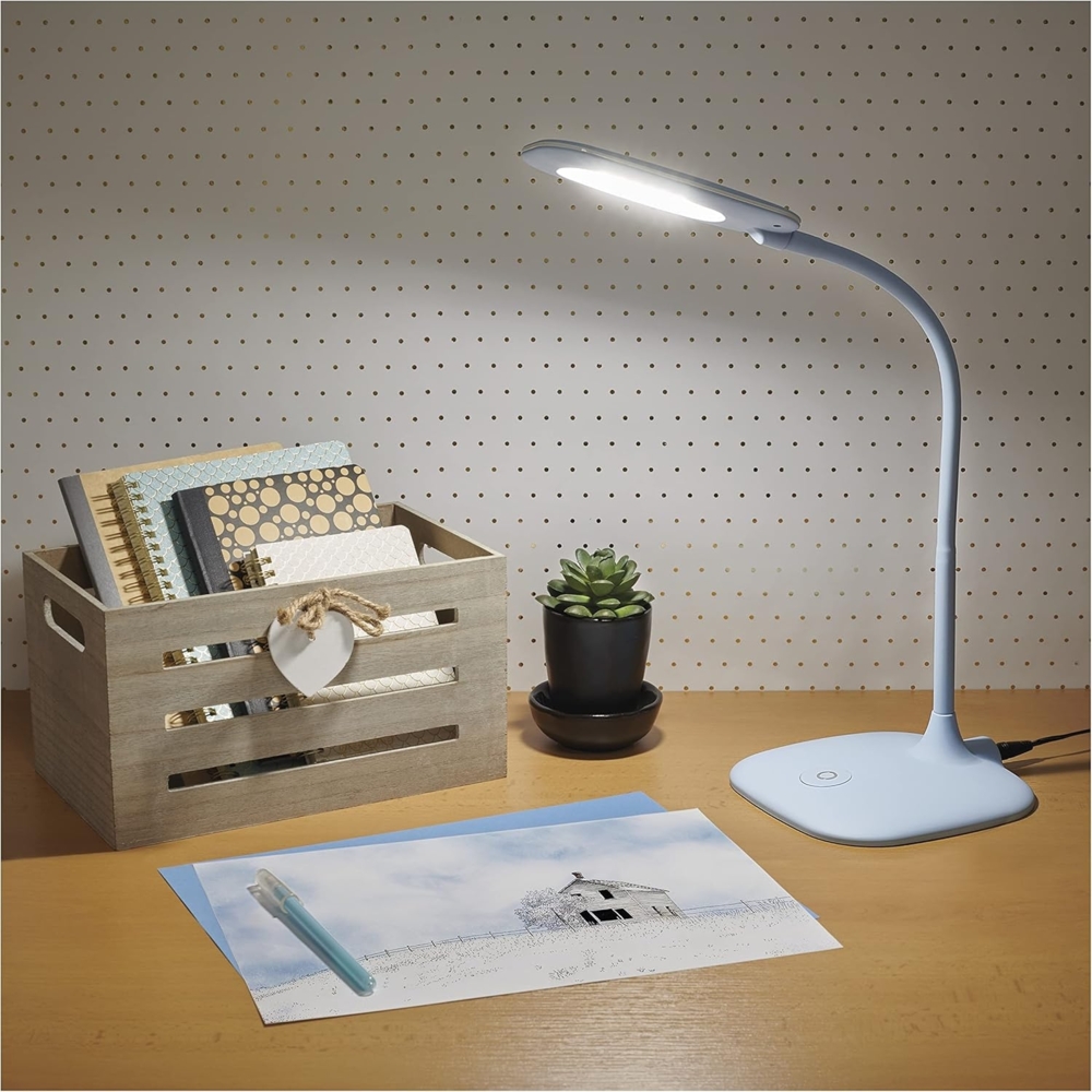 EMOS dimmbare LED Tischlampe STELLA 6,5W, Helligkeit max. 400lm, Lichtfarbe 4000K, flexibler Arm, 1,7m Netzkabel mit EURO-Adapter, CRI>80, Leuchtdauer 30000 h, blau Bild 1