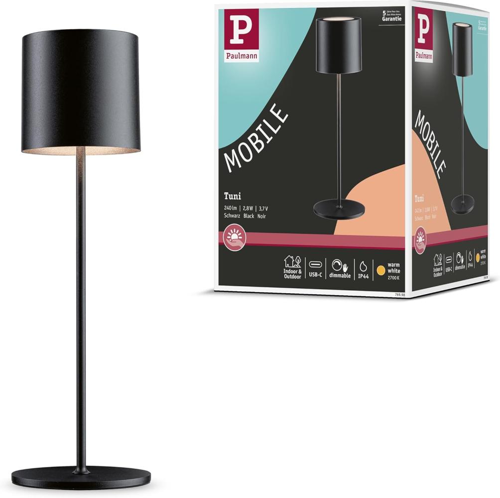 Paulmann 76998 LED Akkuleuchte Tuni 2700K IP44 dimmbar schwarz Bild 1