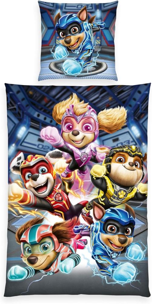 Herding Bettwäsche Paw Patrol-Der Mighty Kinofilm, Kopfkissenbezug 80 x 80 cm mit Reißverschluss und Wende-Motiv, Bettbezug 135 x 200 cm, Mit Reißverschluss, 100% Baumwolle/Renforcé Bild 1