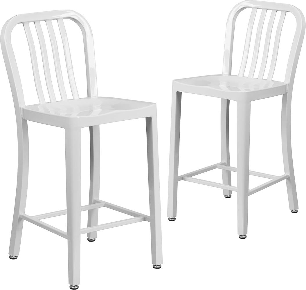 Flash Furniture Barhocker mit Rückenlehne – Metall-Barstuhl für Innen- und Außenbereich – Tresenstuhl ideal für die gewerbliche Nutzung – 2er Set – Weiß Bild 1