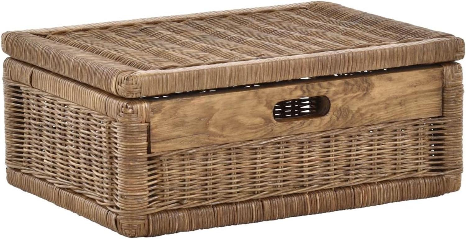 Krines Home Aufbewahrungskorb Flacher Korb mit Deckel Rattan geflochten Regalkorb Aufbewahrungsbox Bild 1