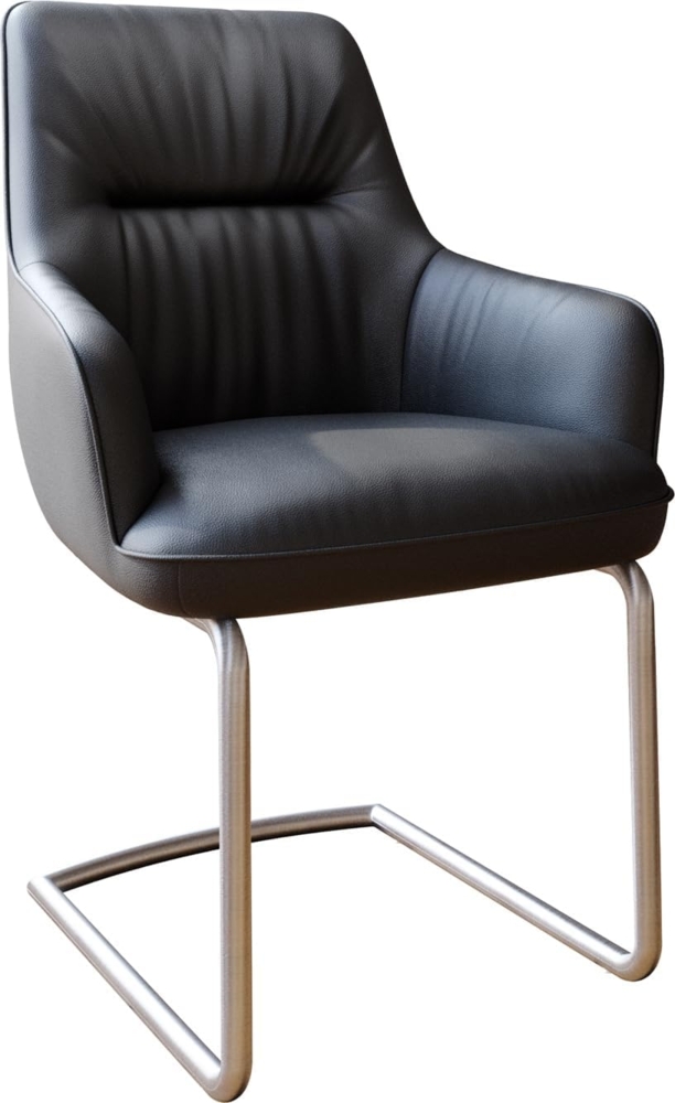 Freischwinger Zelia-Flex mit Armlehnen Echt-Leder Schwarz Freischwinger rund Edelstahl Taschenfederkern Bild 1