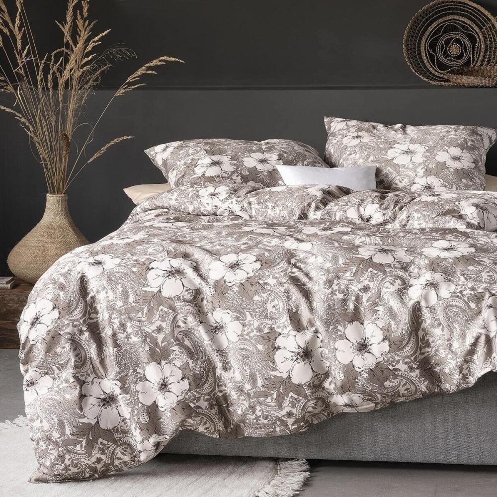 Irisette Sky Mako-Satin Bettwäsche 155x220 Paisley Blüten taupe natur 8459-80 Bild 1