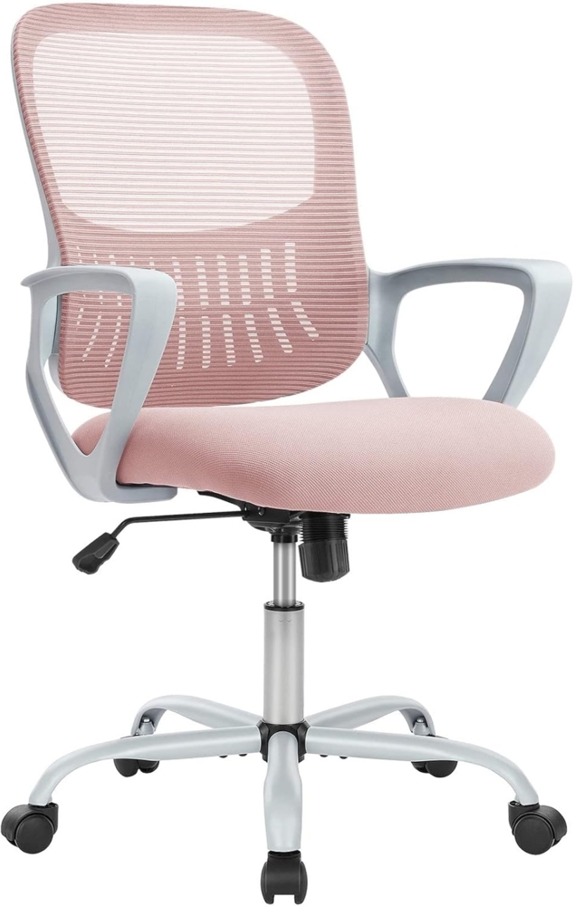 DUMOS Bürostuhl Ergonomisch, Schreibtischstuhl mit Lendenwirbelstütze, Drehstuhl mit Armlehne, Computerstuhl, Höhenverstellbarer Office Chair, Bürostühle Geeignet für Büro und Schlafzimmer (Rosa) Bild 1