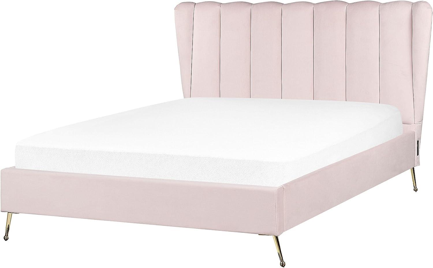 Polsterbett Samtstoff rosa mit USB-Anschluss 140 x 200 cm MIRIBEL Bild 1