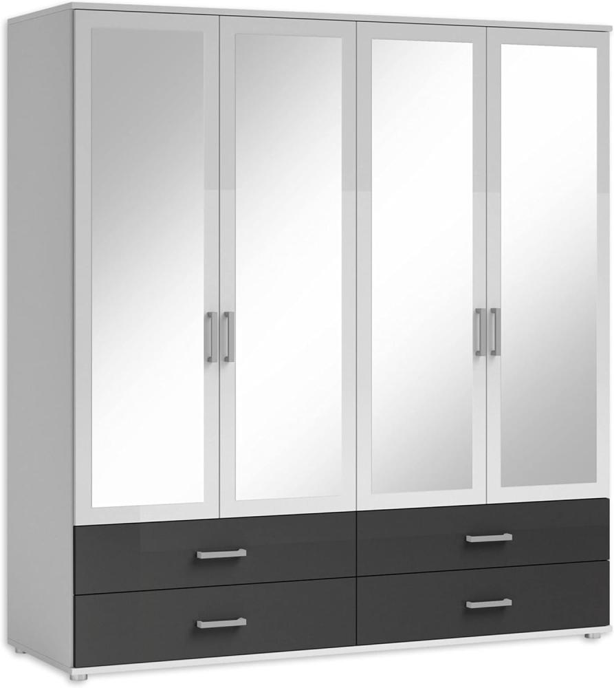 Stella Trading Ivar Kleiderschrank mit Spiegeln und Schubladen - Vielseitiger Drehtürenschrank 4-türig in Weiß, Graphit - 180 x 190 x 51 cm (B/H/T) Bild 1