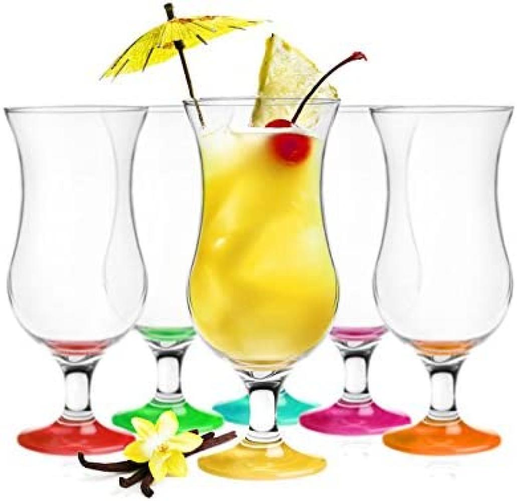 6 Hurricane-Cocktailgläser/ Longdrinkgläser/ Trinkgläser 480ml mit buntem Fuß Bild 1