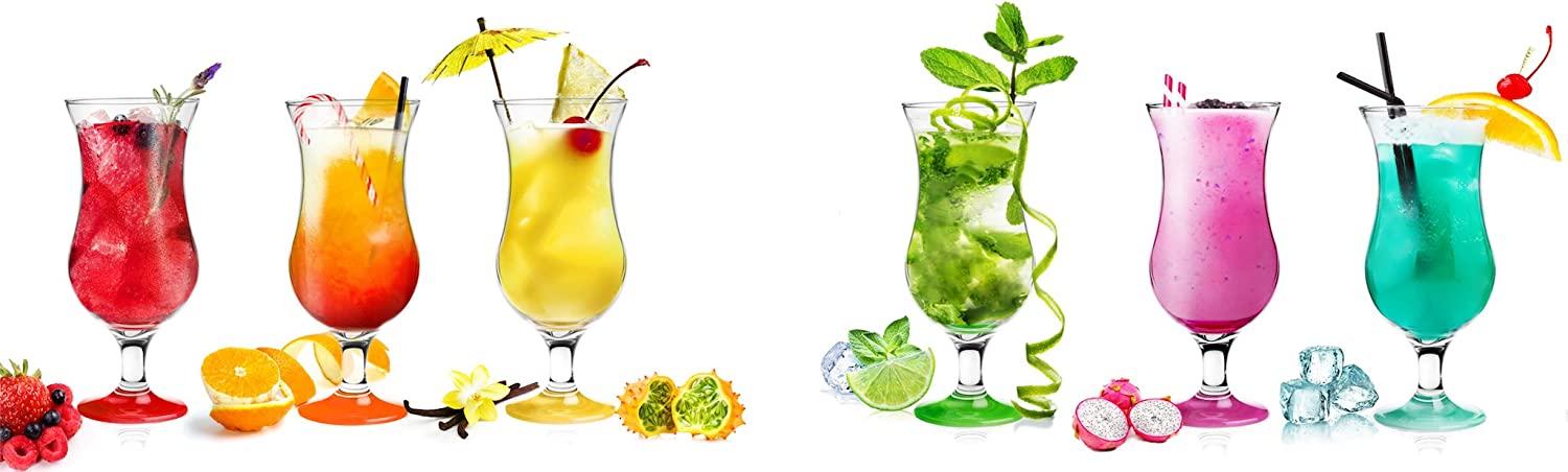 6 Hurricane-Cocktailgläser/ Longdrinkgläser/ Trinkgläser 480ml mit buntem Fuß Bild 1
