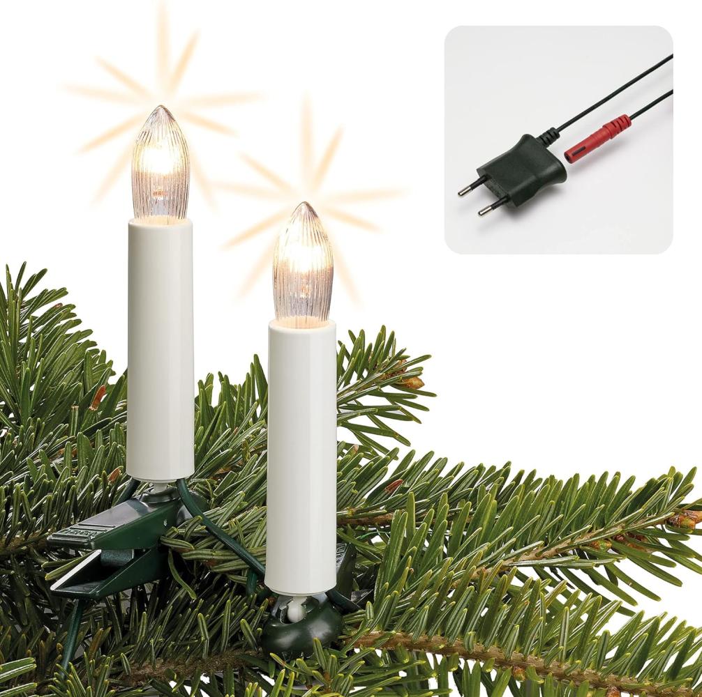 Hellum Lichterkette Weihnachtsbaum innen Made in Germany, Christbaumbeleuchtung mit Clips, 30 Lichter, 2030 cm beleuchtet, grünes Kabel und weißer Schaft, für Innenbereich mit teilbaren Stecker 813012 Bild 1