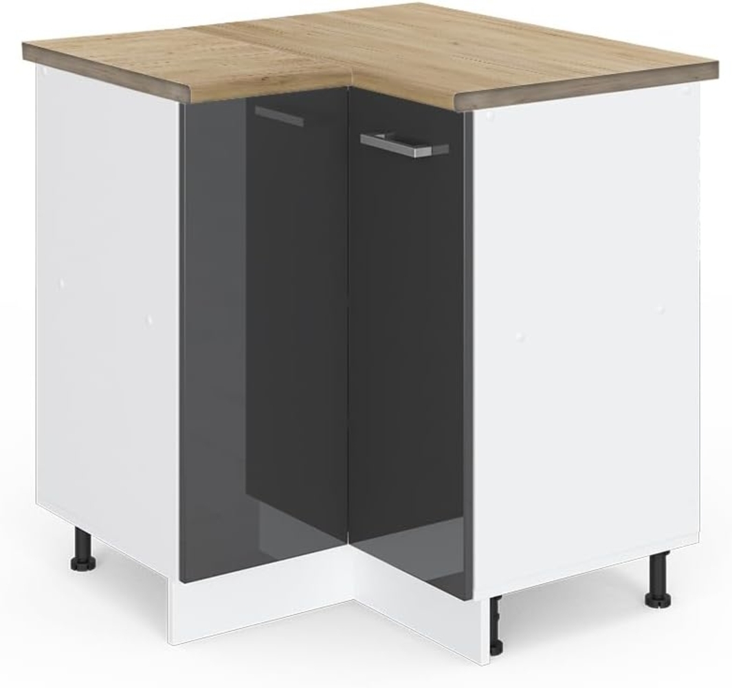 Vicco Eckschrank R-Line, Anthrazit Hochglanz/Weiß, 75. 6 cm, AP Eiche Bild 1