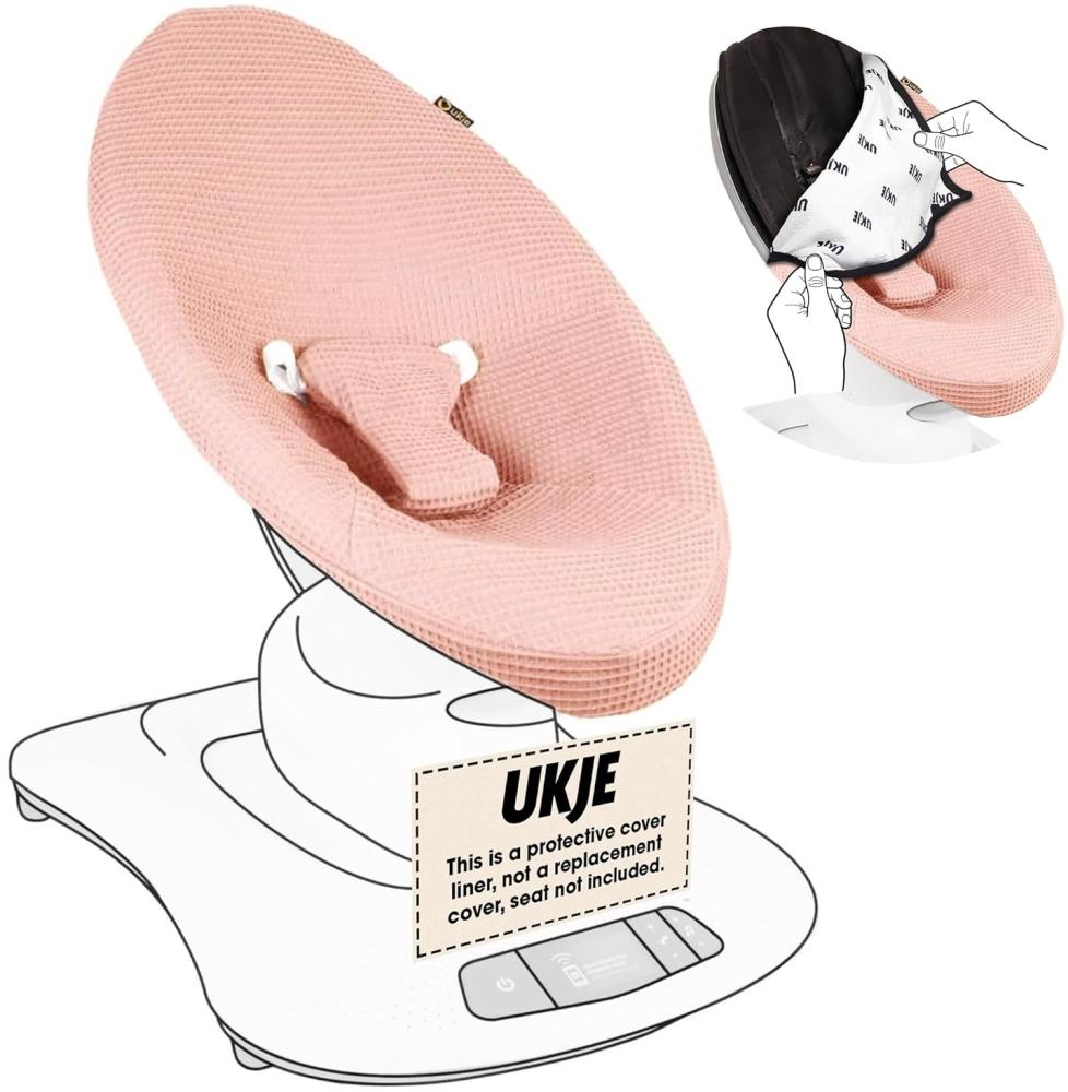 Ukje - Mamaroo Sitzbezug kompatibel mit 4moms Bouncer - MamaRoo und Rockaroo - Perfekte Passform - Extra weiche und atmungsaktive Baumwolle - Mamaroo-Futter - Maschinenwaschbar - Rosa Wafle Bild 1