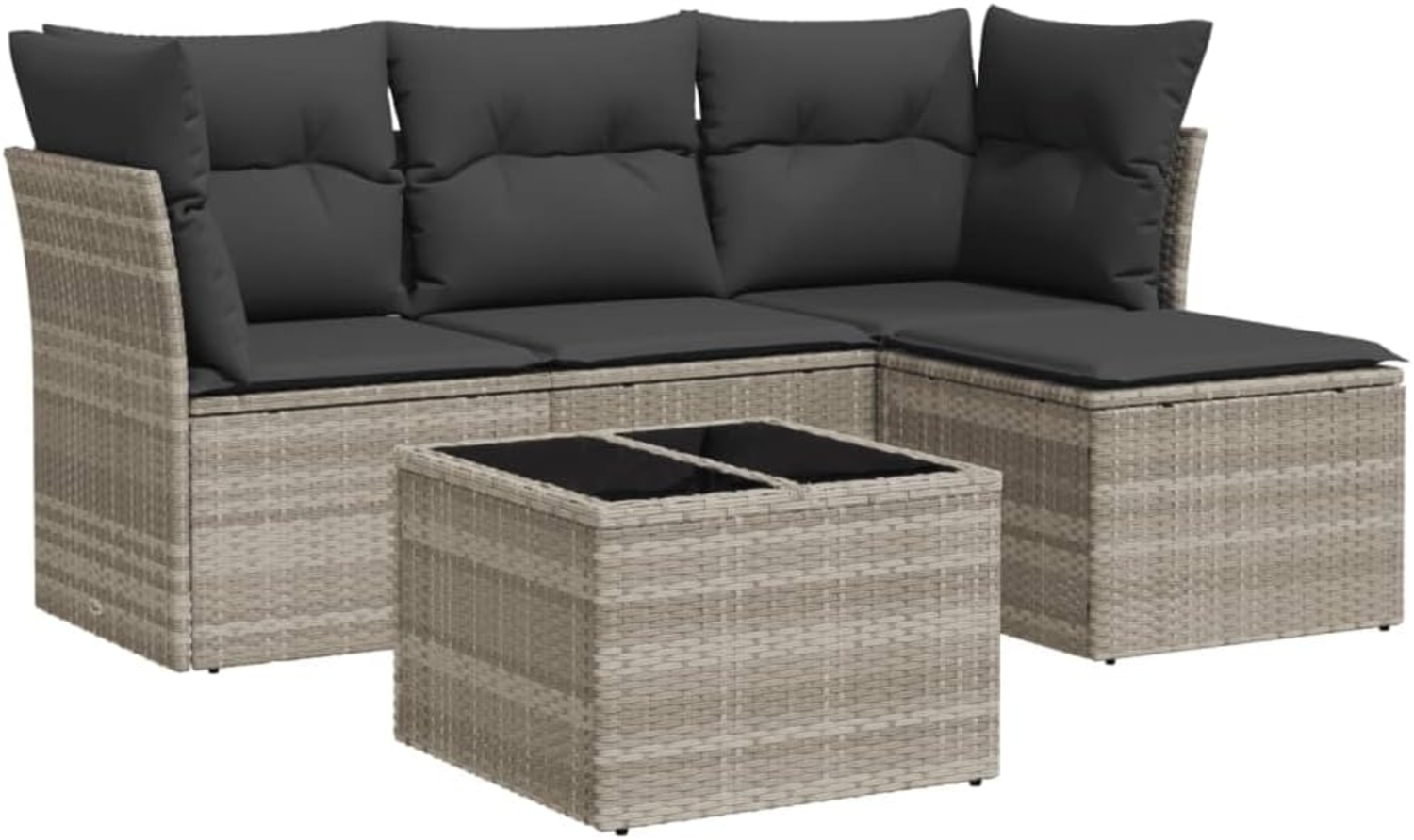 vidaXL 5-tlg. Garten-Sofagarnitur mit Kissen Hellgrau Poly Rattan 3217552 Bild 1