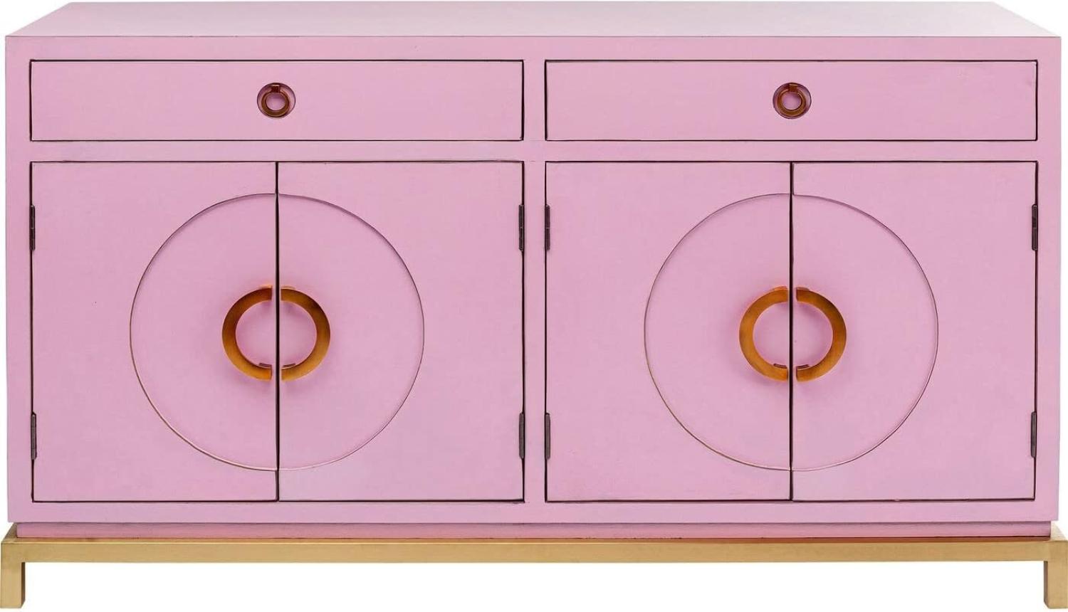 Kare Design Sideboard Disk Pink, rosane, breite Kommode, Schrank mit 2 Doppeltüren und 2 Schubladen für Wohnzimmer, pinkes Vintage TV Sideboard, (H/B/T) 84 x 150 x 50 cm Bild 1
