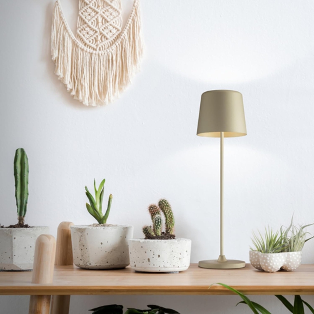 Lightbox 2er-Set LED Tischlampen für Innen & Außen | 37cm / 23cm Höhe, Ø10cm | cappuccinofarbene Outdoor Tischleuchten mit Touch-Dimmer | mobil/kabellos/portable | per USB aufladbar/Akku | 310lm Bild 1