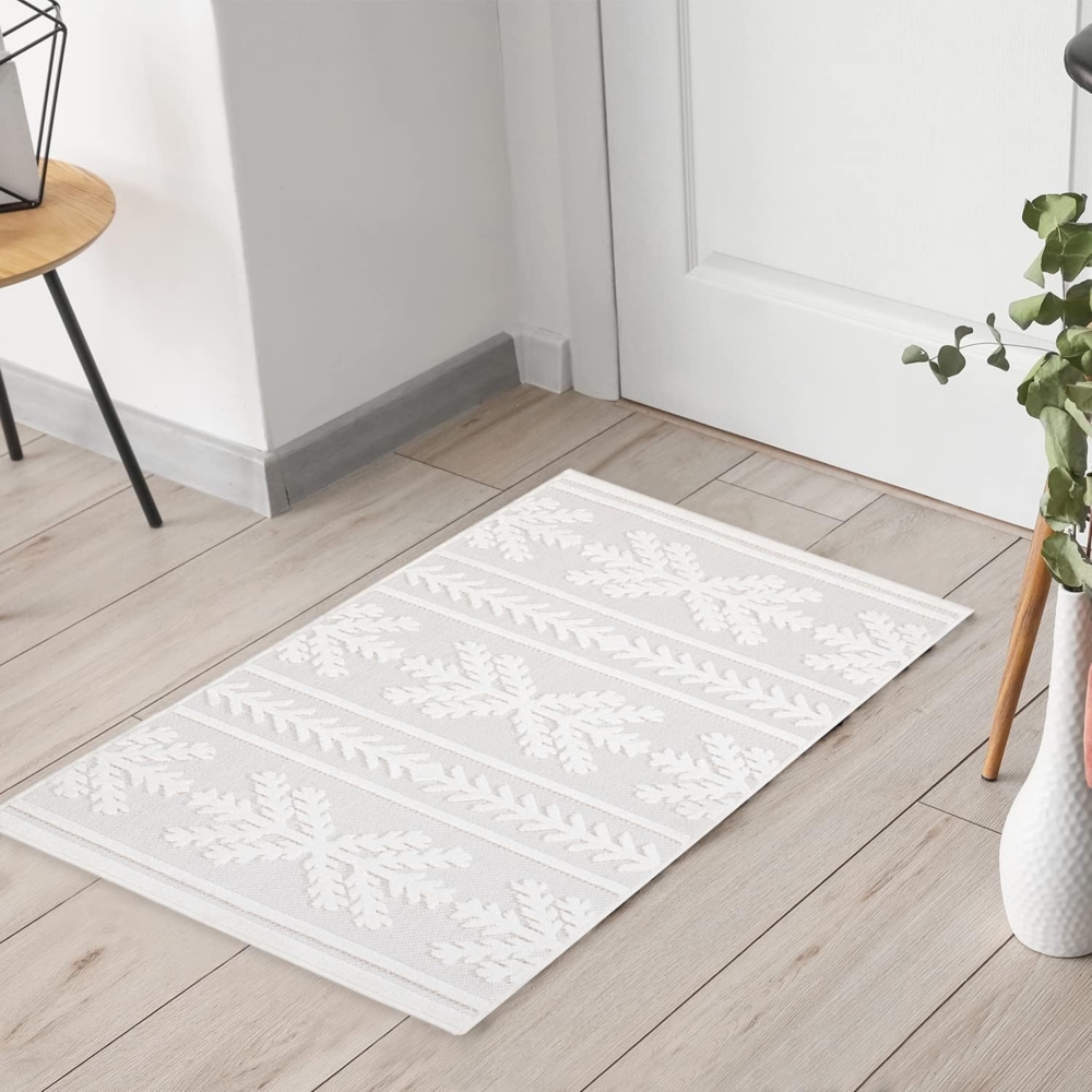 Teppich Läufer - Creme Ethno - 60x110cm - Boho Deko Teppiche für Balkon Terrasse Garten - Indoor Outdoor Schlafzimmer Esszimmer - Hochtief 3D Effekt Bild 1